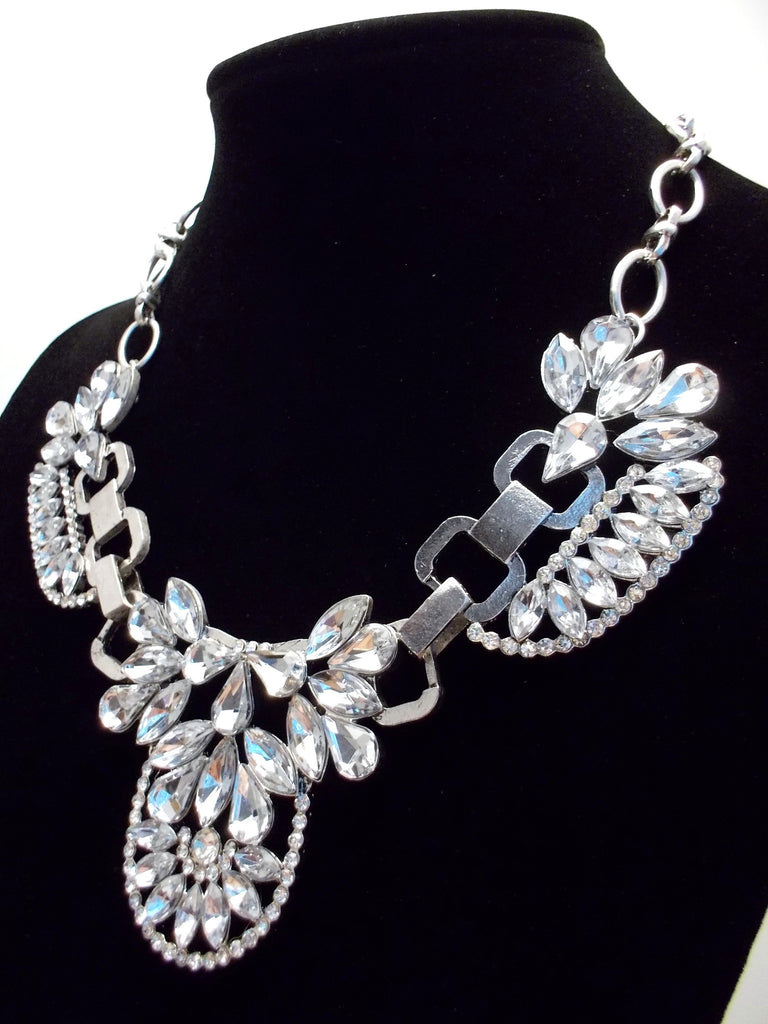 Luxe Crystal Icing Statement Necklace- Silver
