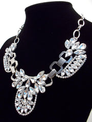 Luxe Crystal Icing Statement Necklace- Silver