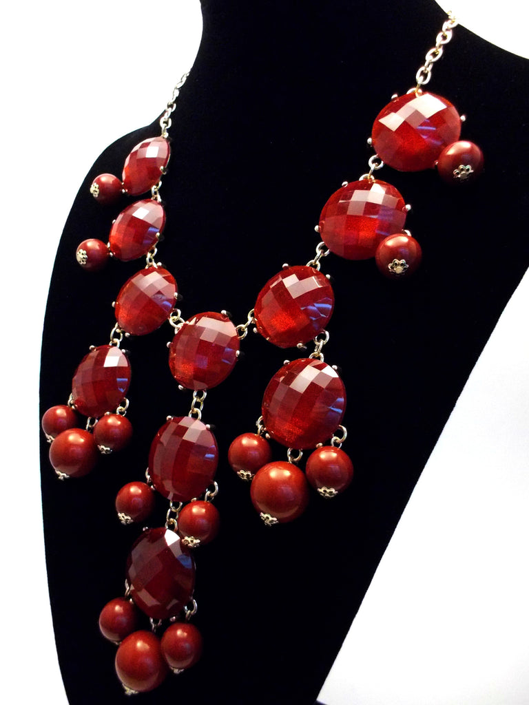 Bubble JEWELED Statement Necklace- Burgundy