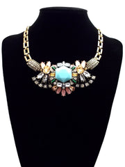 Luxe Crystal Compilation Statement Necklace- Light Blue