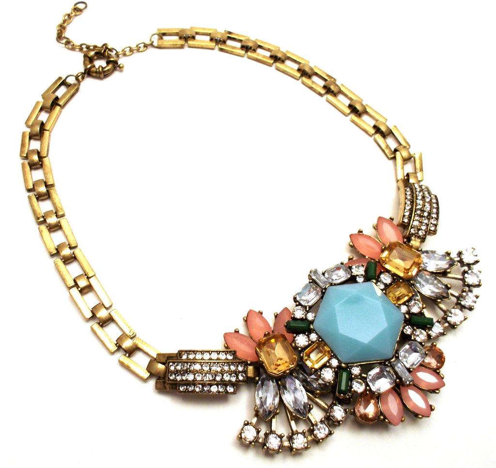 Luxe Crystal Compilation Statement Necklace- Light Blue