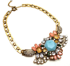 Luxe Crystal Compilation Statement Necklace- Light Blue