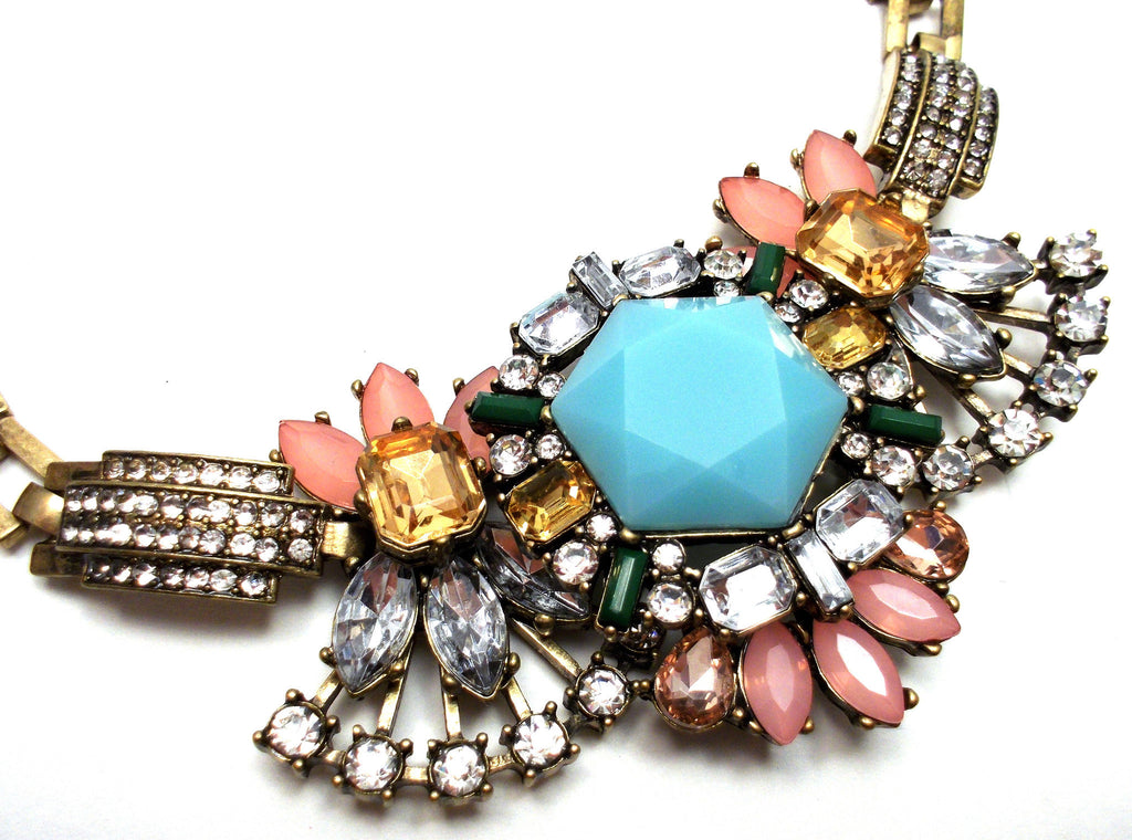 Luxe Crystal Compilation Statement Necklace- Light Blue