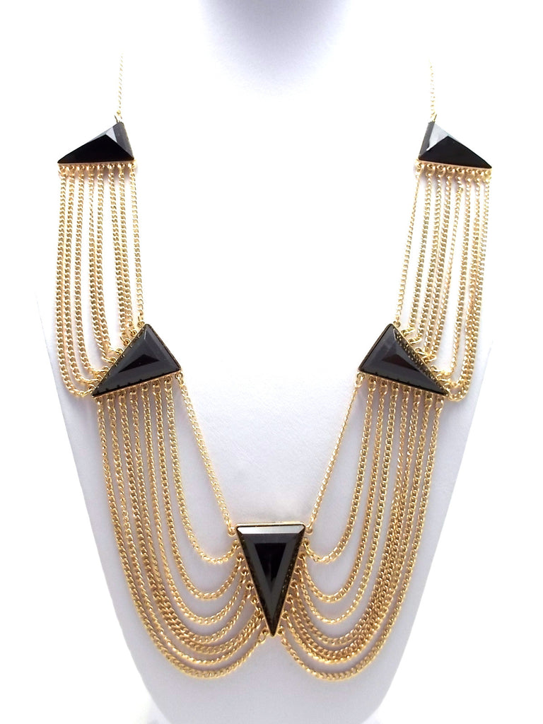 Draped Layered Gemstone Chain Statement Necklace