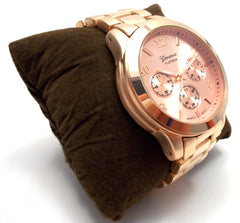 Metal Oversized Geneva Platinum Watch- Rose Gold