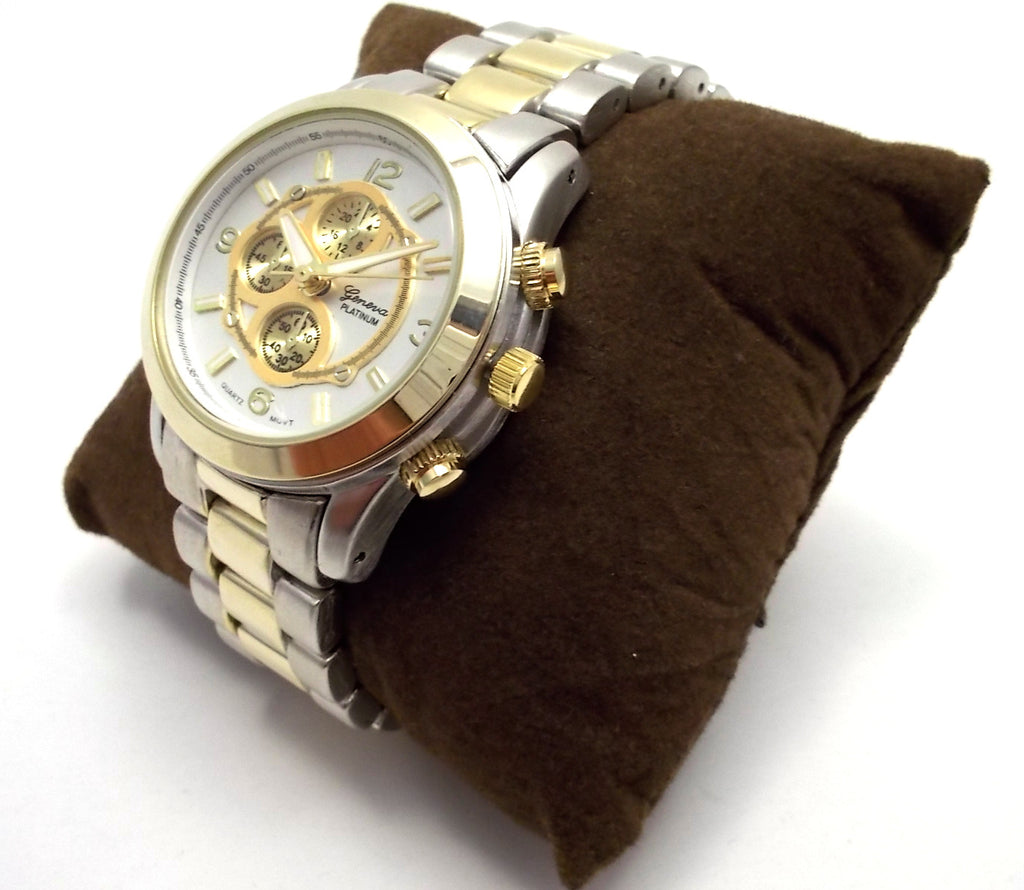 Metal Geneva Platinum Watch- Two Tone
