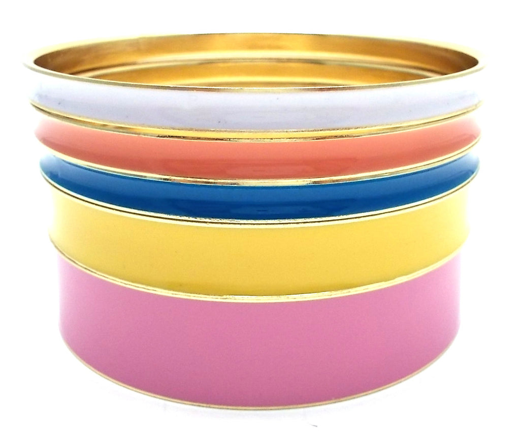 Multi-Colored Lacquered Bangle Set of 5- Pink Multi