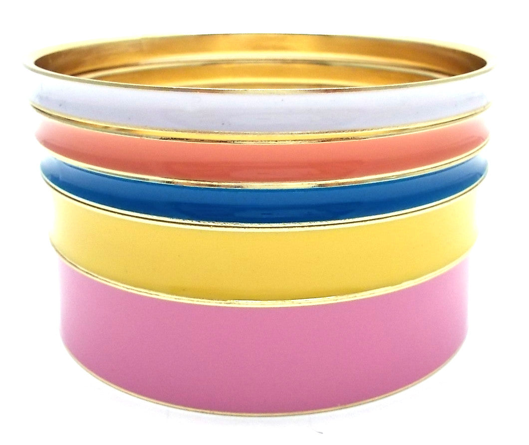 Multi-Colored Lacquered Bangle Set of 5- Pink Multi