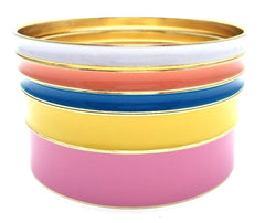 Multi-Colored Lacquered Bangle Set of 5- Pink Multi
