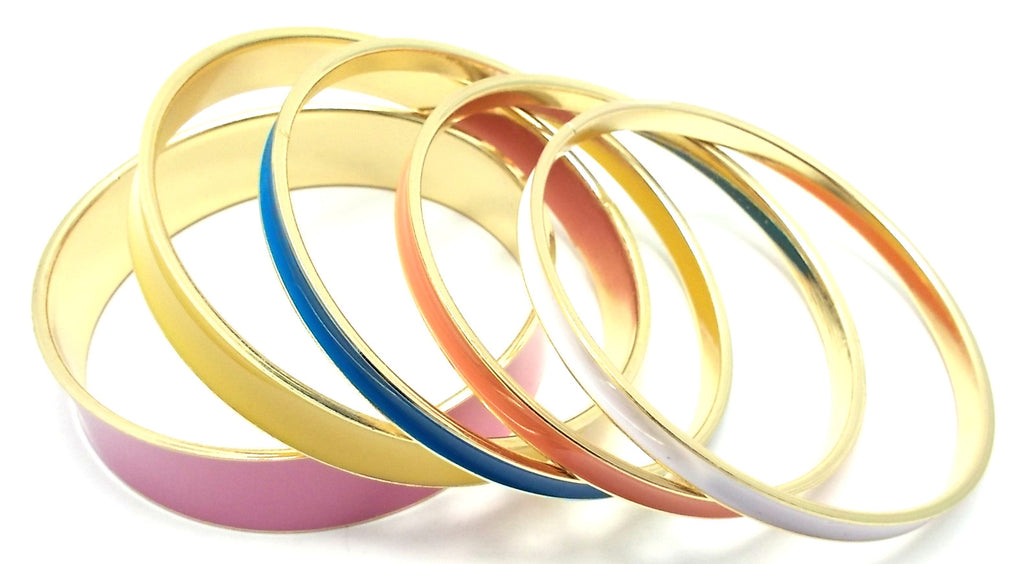 Multi-Colored Lacquered Bangle Set of 5- Pink Multi
