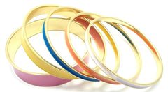 Multi-Colored Lacquered Bangle Set of 5- Pink Multi