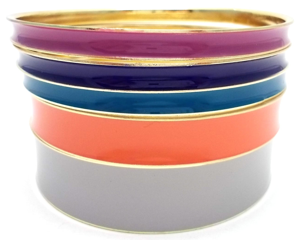 Multi-Colored Lacquered Bangle Set of 5- Grey Multi