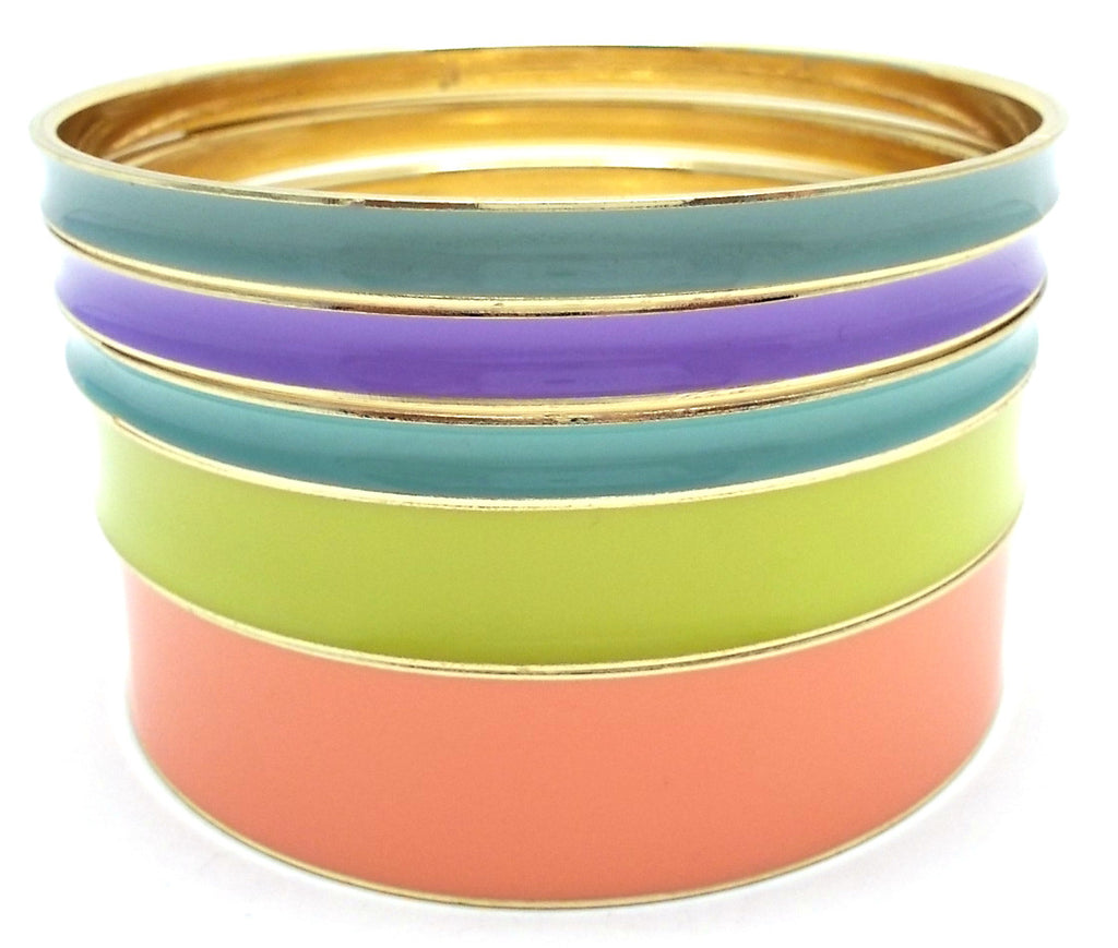 Multi-Colored Lacquered Bangle Set of 5- Neon