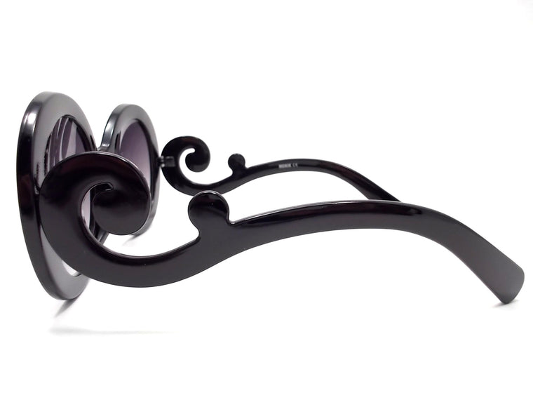 Designer Inspired 'Baroque' Round Sunglasses- Black