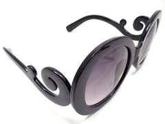 Designer Inspired 'Baroque' Round Sunglasses- Black