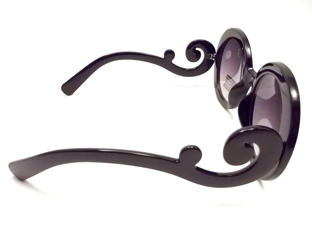 Designer Inspired 'Baroque' Round Sunglasses- Black