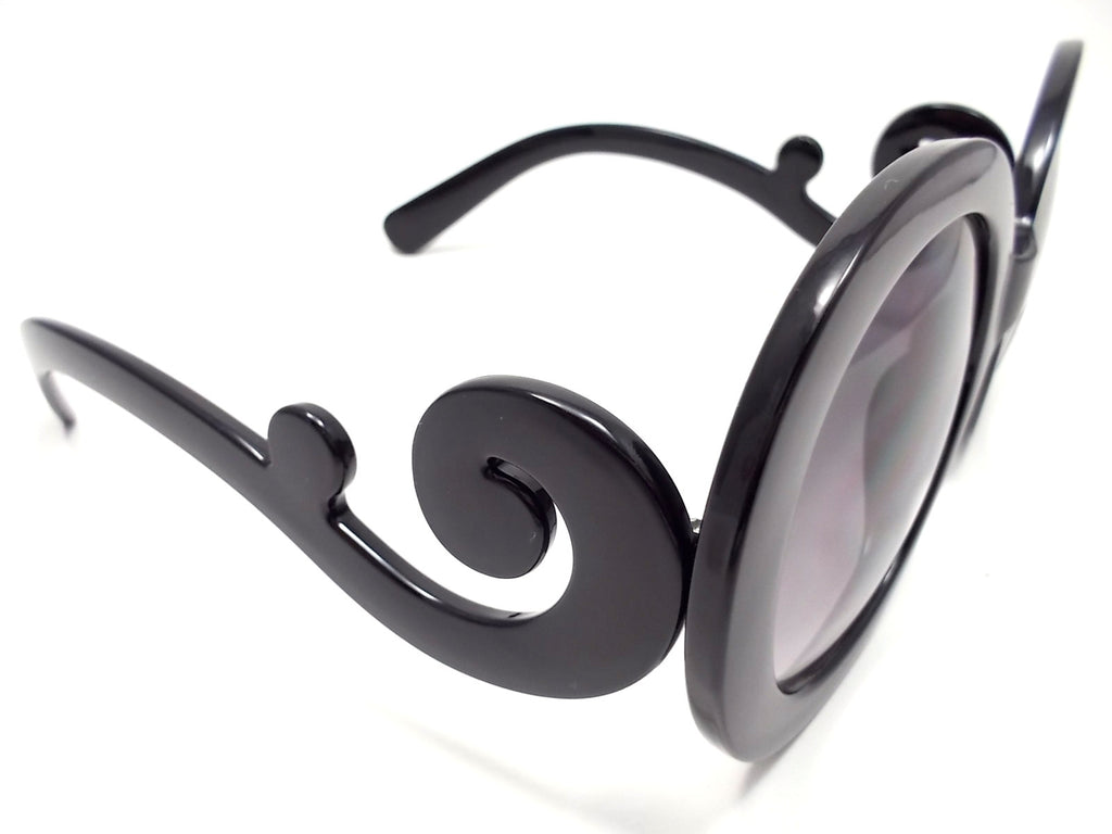 Designer Inspired 'Baroque' Round Sunglasses- Black