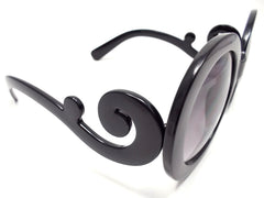 Designer Inspired 'Baroque' Round Sunglasses- Black