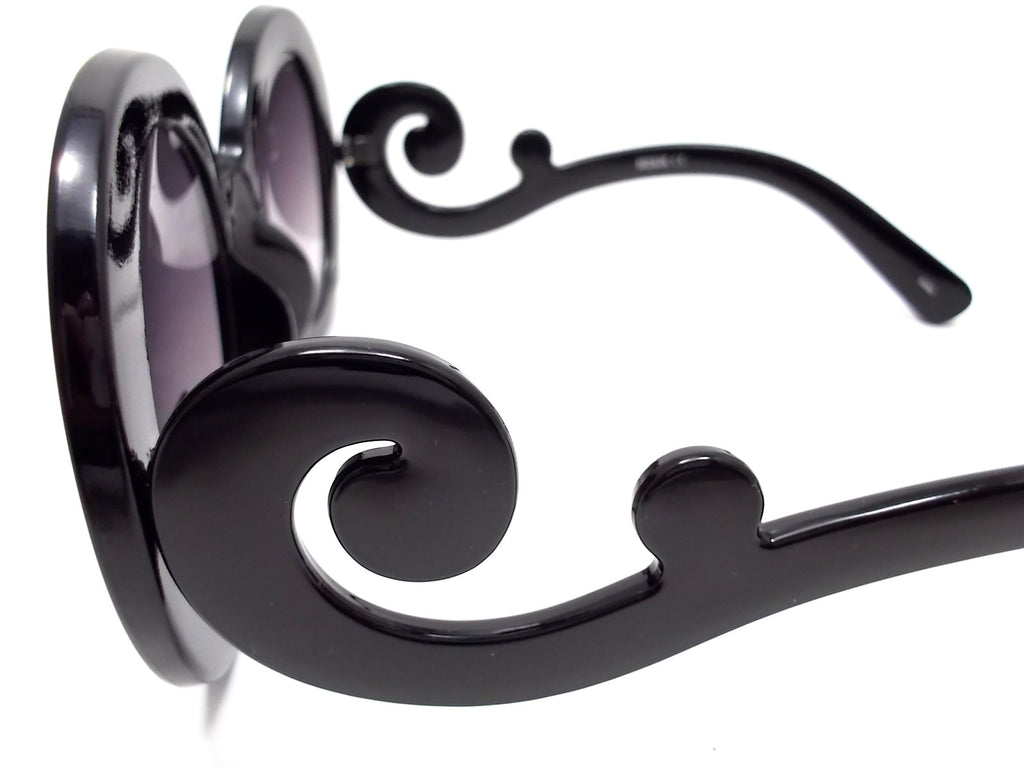 Designer Inspired 'Baroque' Round Sunglasses- Black