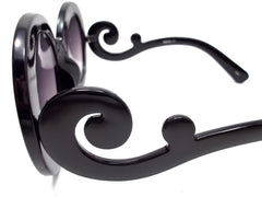 Designer Inspired 'Baroque' Round Sunglasses- Black