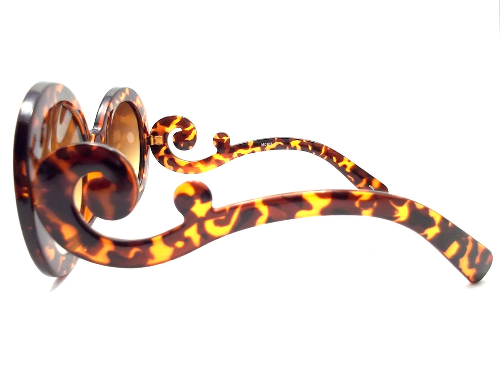 Designer Inspired 'Baroque' Round Sunglasses- Tortoise
