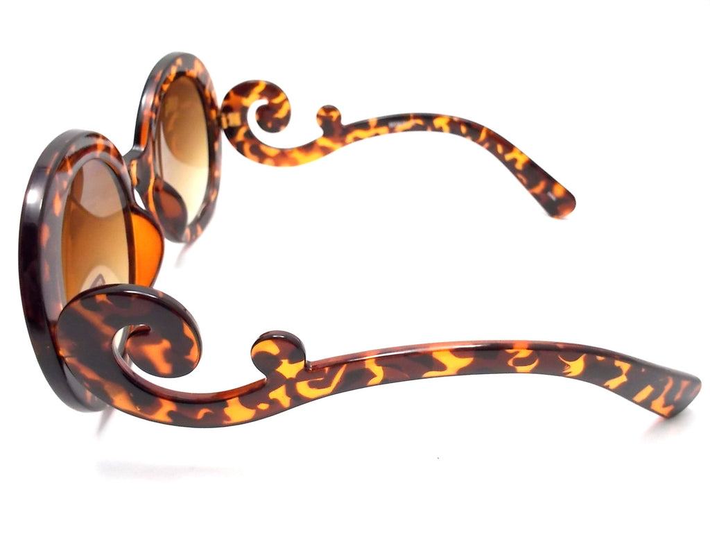 Designer Inspired 'Baroque' Round Sunglasses- Tortoise