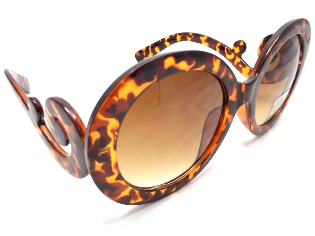 Designer Inspired 'Baroque' Round Sunglasses- Tortoise