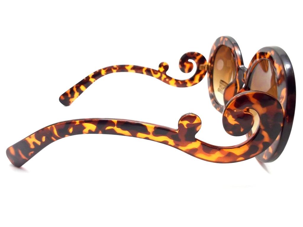 Designer Inspired 'Baroque' Round Sunglasses- Tortoise