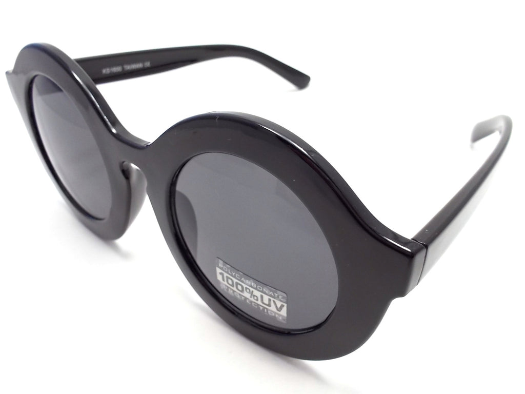 Retro Round Sunglasses- Glossy Black