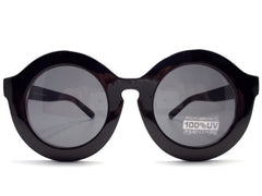 Retro Round Sunglasses- Glossy Black
