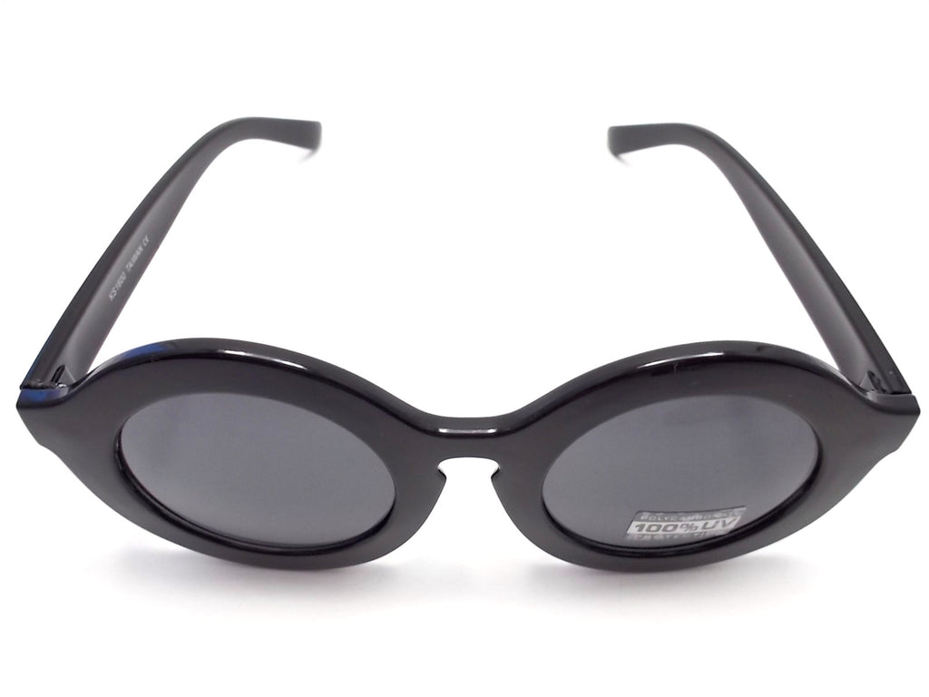 Retro Round Sunglasses- Glossy Black