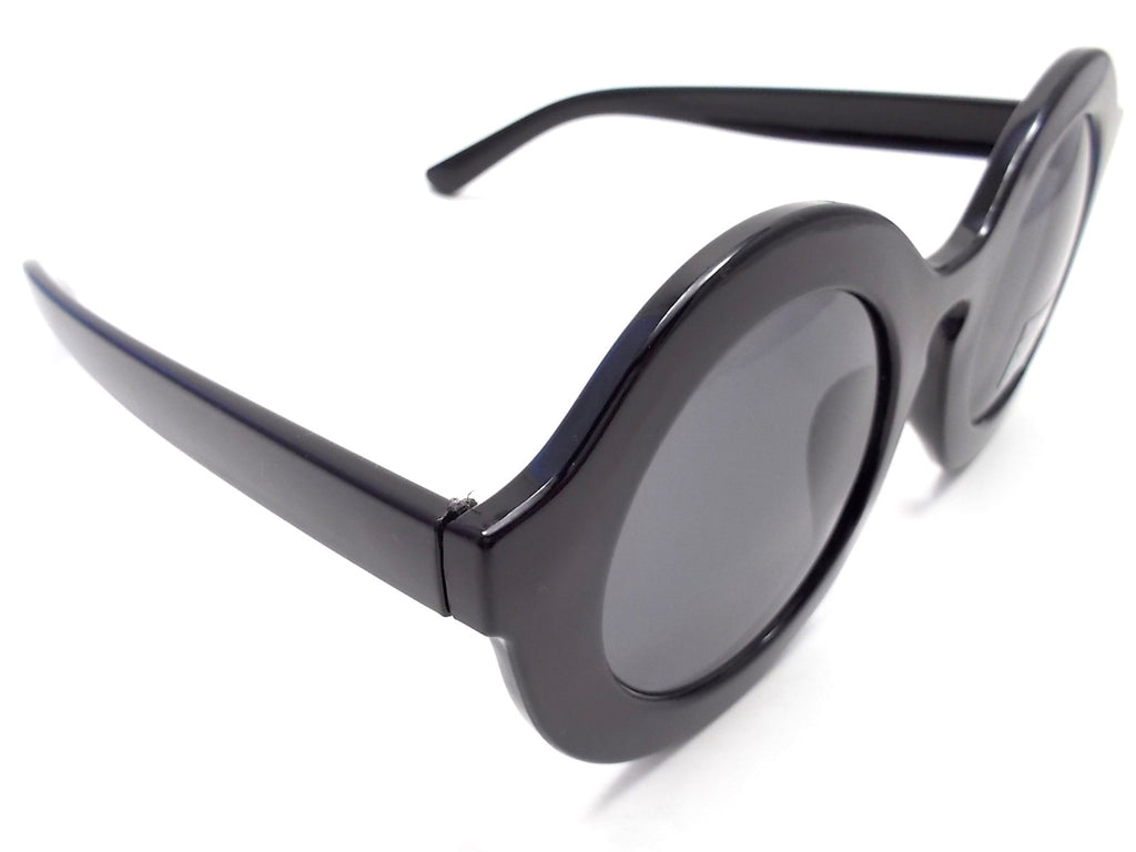 Retro Round Sunglasses- Glossy Black