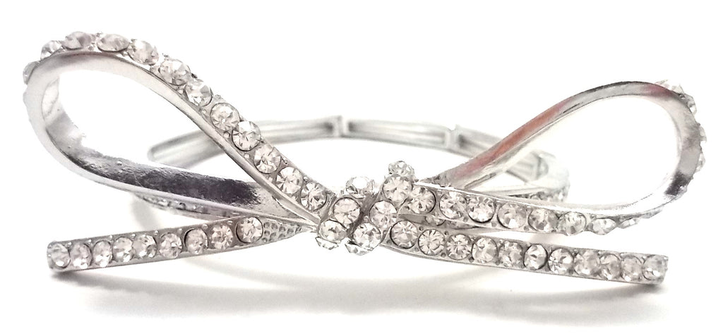 Sparkling Bow Stretch Bracelet- Silver