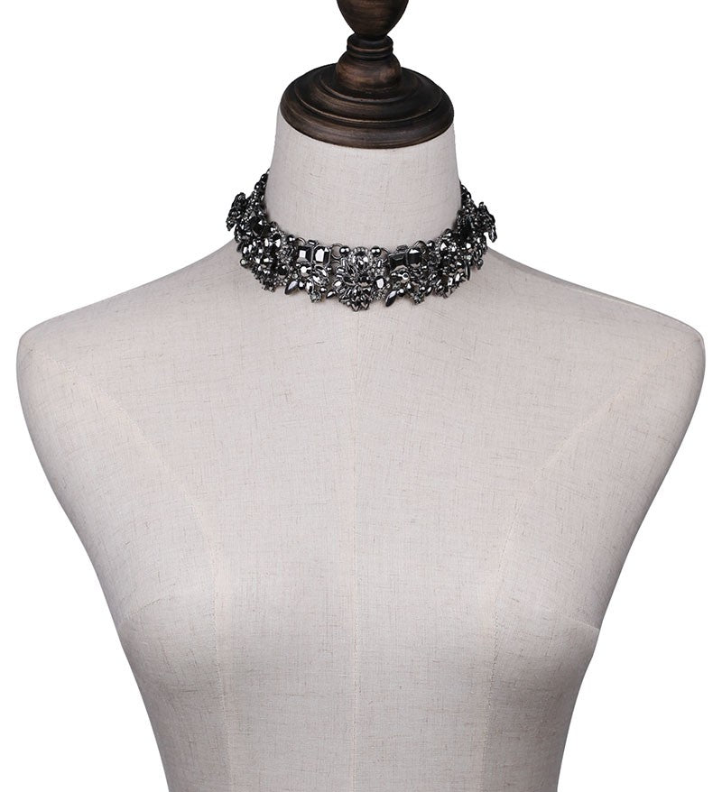 Paulina Bouquet Statement Choker Necklace- Gunmetal