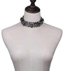 Paulina Bouquet Statement Choker Necklace- Gunmetal