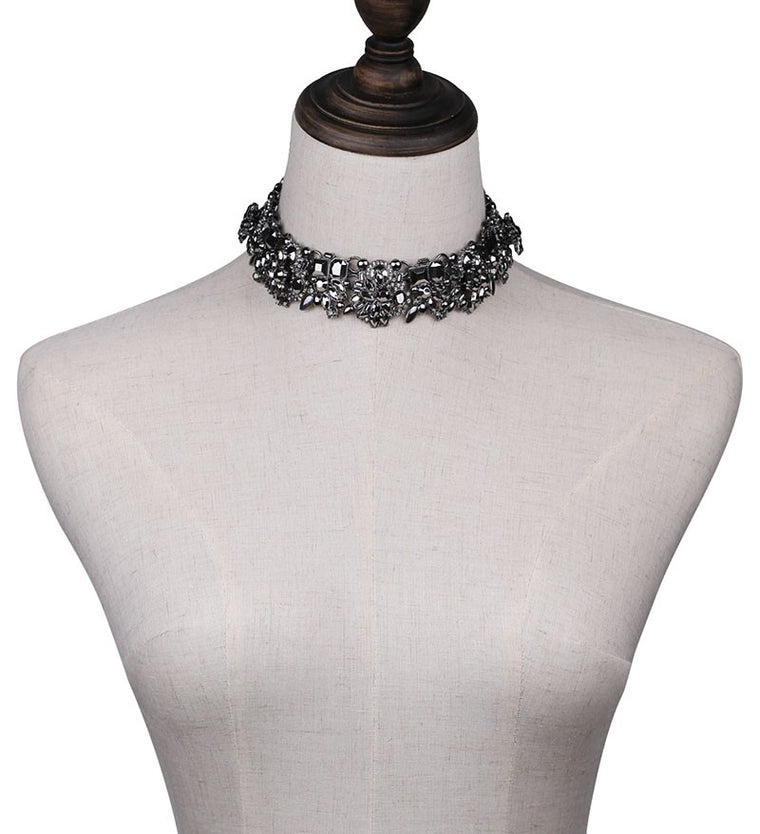 Paulina Bouquet Statement Choker Necklace- Gunmetal