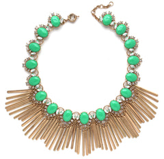 Boho Fringe Envy Statement Necklace- Green
