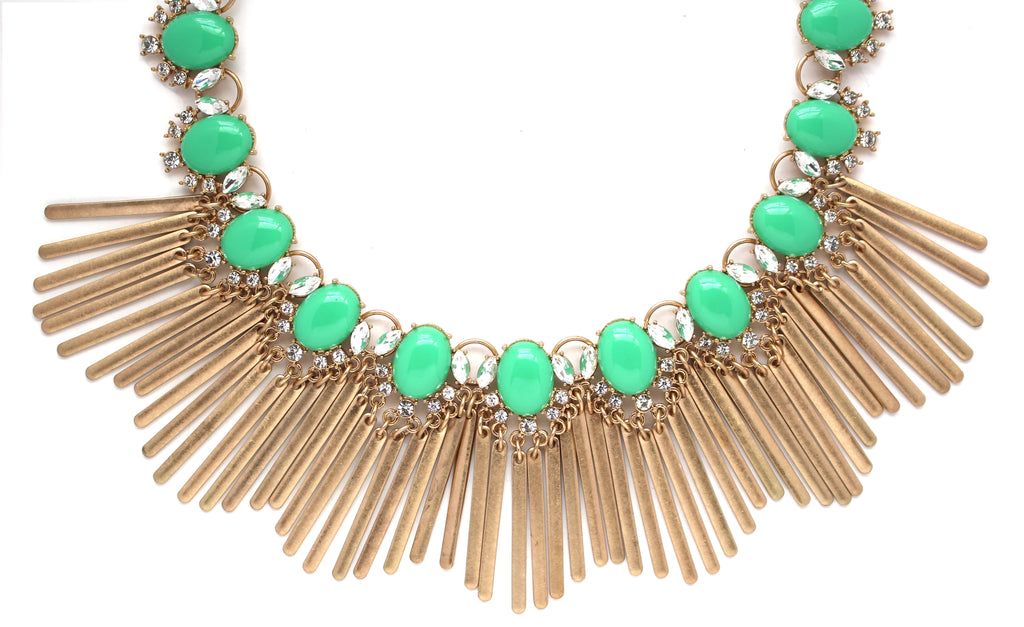 Boho Fringe Envy Statement Necklace- Green