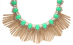 Boho Fringe Envy Statement Necklace- Green