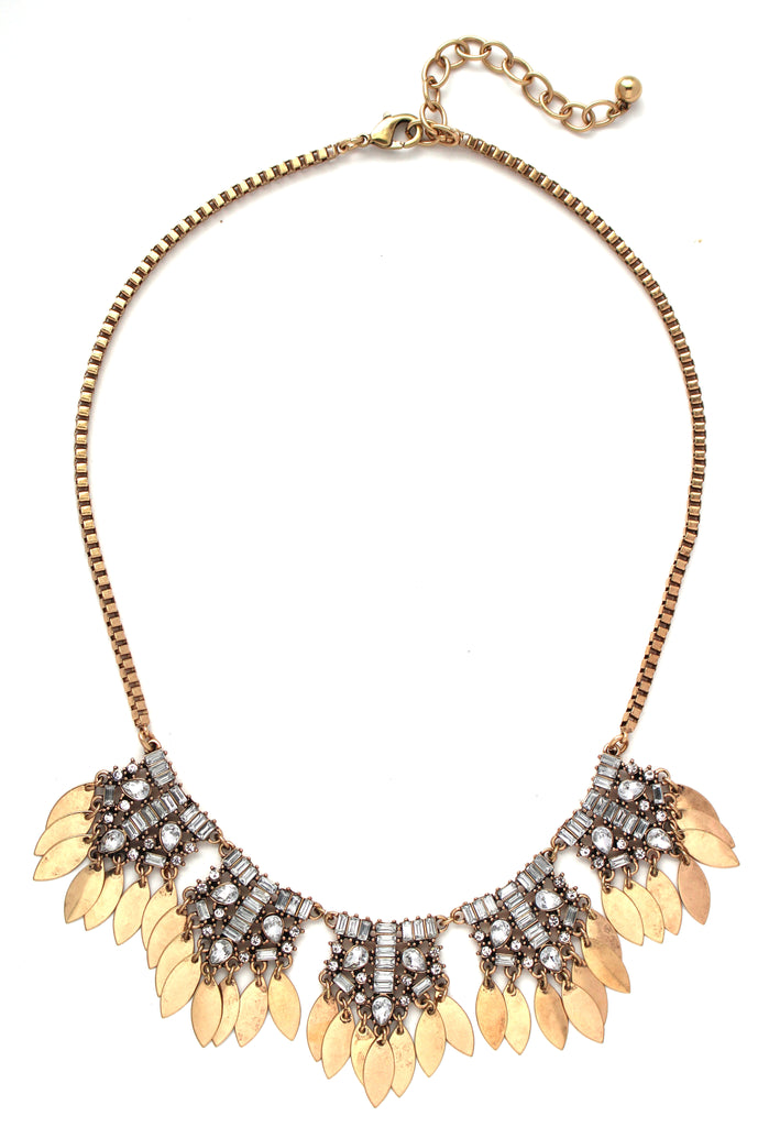 Golden Monté Crystal Fringe Necklace