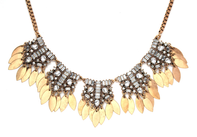 Golden Monté Crystal Fringe Necklace