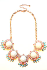 Jeweled Crystal Bloom Necklace- Pastel Mint & Pink