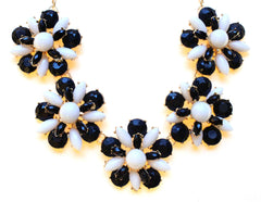 Floral Jeweled Gemstone Necklace- Black & White