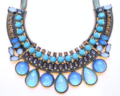 Crystal & Opal Bib Statement Necklace- Turquoise & Mint