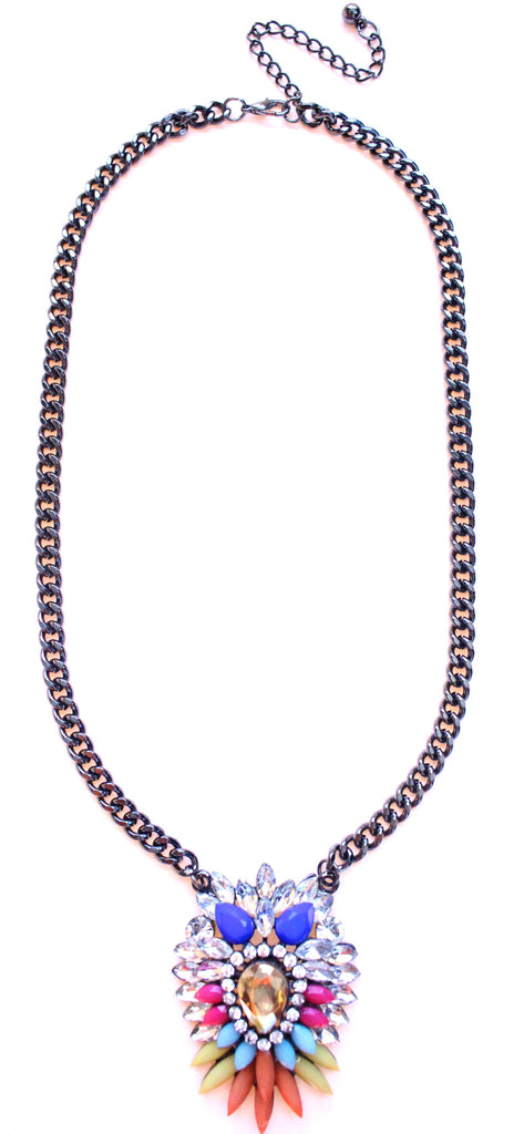 Colorful Sparkle Pendant Necklace- Yellow Multi