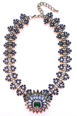 Luxe Crystal Flower Statement Necklace- Emerald
