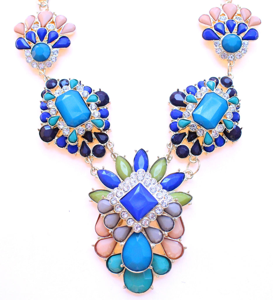 Pastel Peach & Bright Blues Statement Necklace