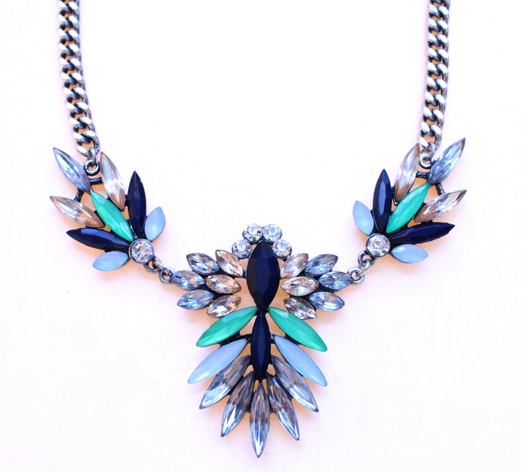 Jeweled Spike Necklace-Montana Green & Navy