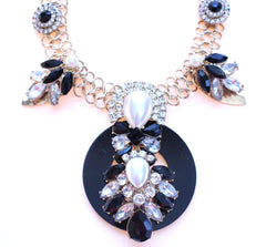 Royal Jeweled Mix Statement Necklace-Black & Crystal