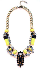 Luxe Crystal-Encrusted Collar Statement Necklace- Yellow